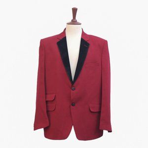 Mens Blazer Red Black Cotton Velvet Tuxedo Suit Jacket Wedding Sport Coat 44R